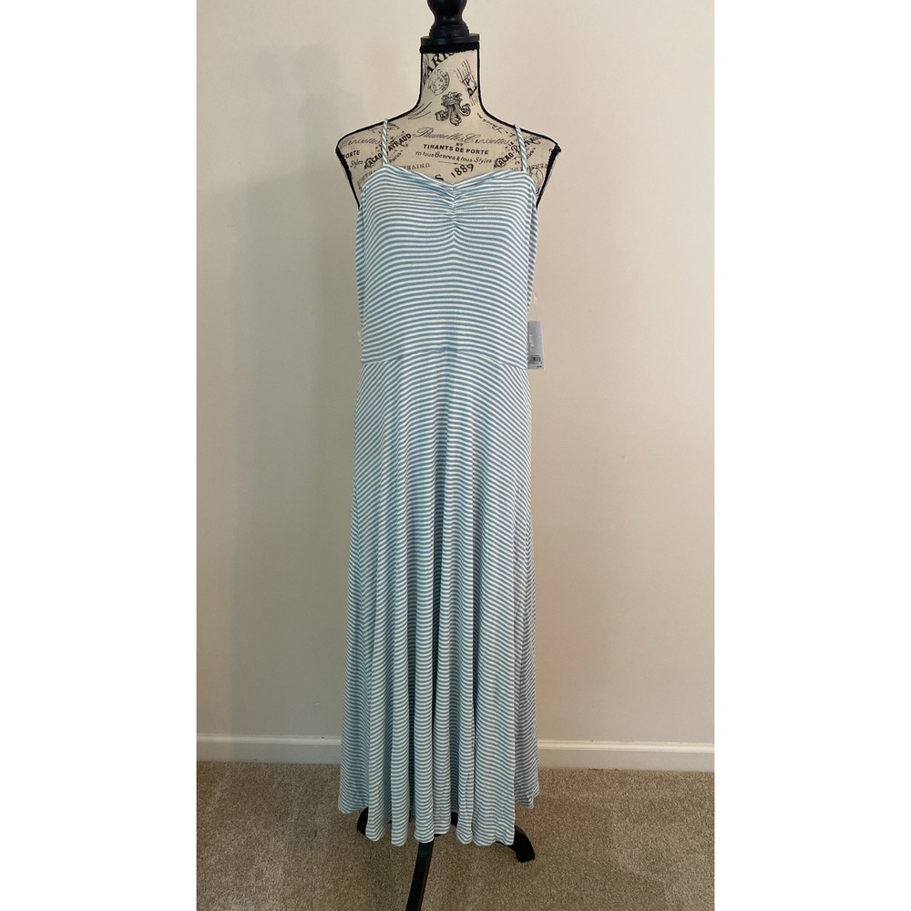 Midi Dress Womens 2X Striped Adjustable Straps Cinch Front Stretch